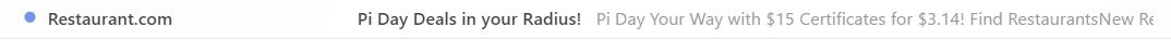 Restaurant.com's Email Subject Line & Preview Text for National Pi Day
